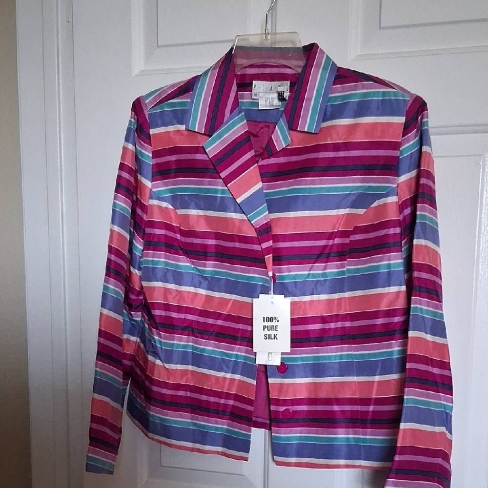 Striped Silk Blazer Jacket - Multi-Color